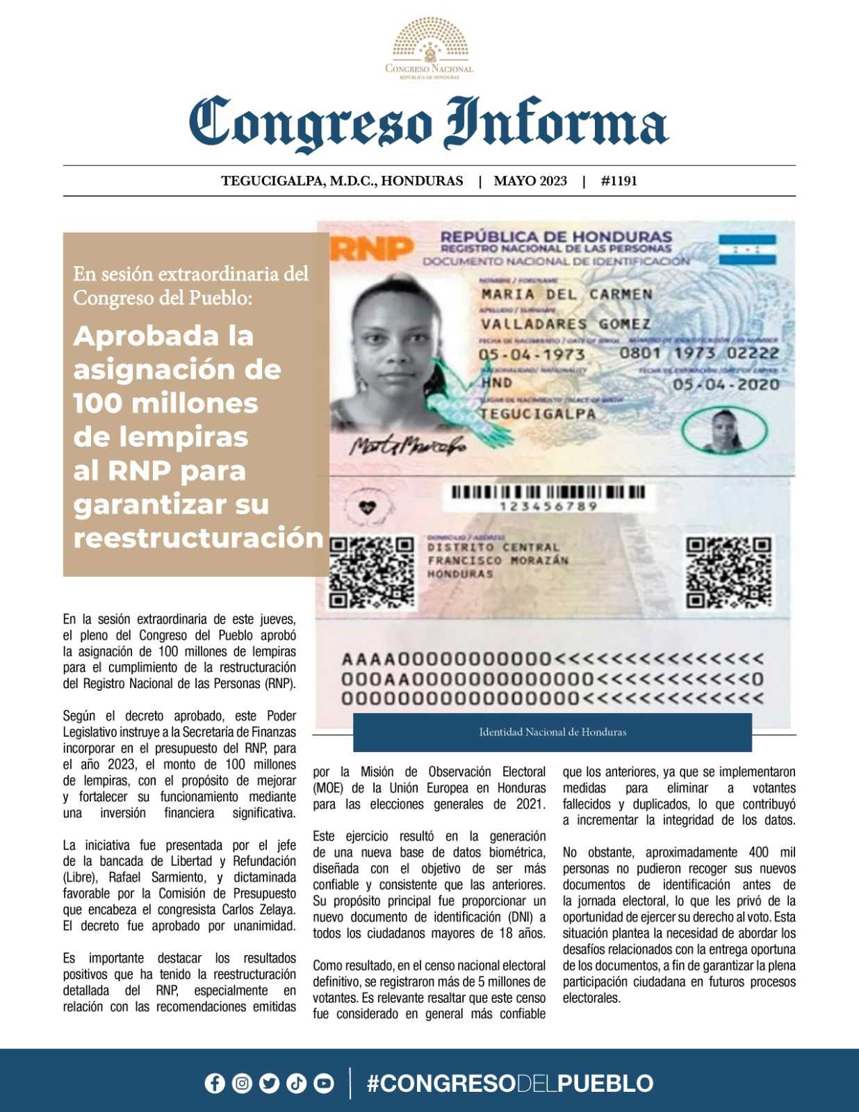 Aprobada la asignación de 100 millones de lempiras al RNP para garantizar su reestructuración